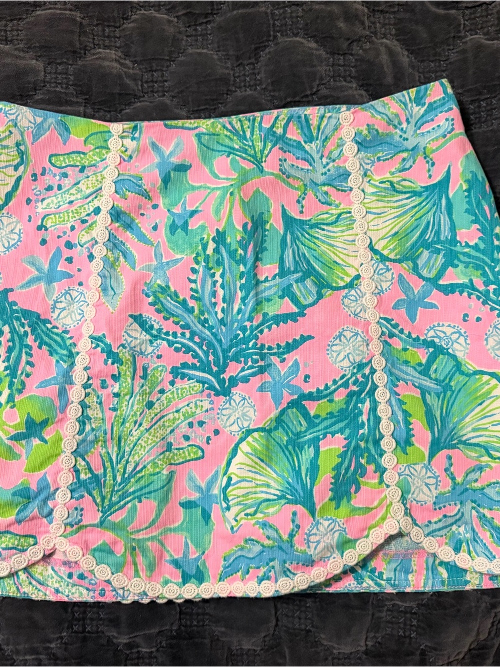 Lilly Pulitzer Tropical Print Mini Skort with Lace Trim size 12